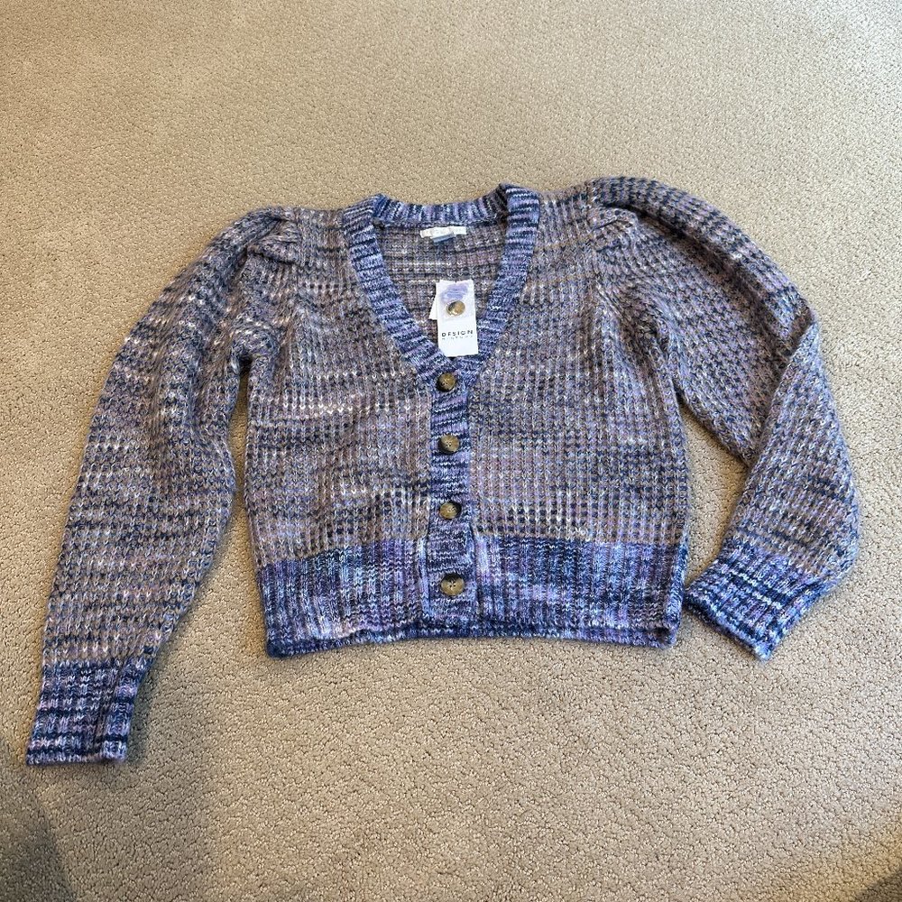 Design History Cardigan Sweater Chunky Marled V-Neck Cropped MEDIUM #M8043X NWT